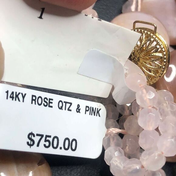 3257 14k yellow gold Fancy clasp broken Rose quartz necklace beads (parts/repair - Picture 2 of 3